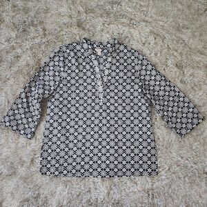 White Stag Retro Floral Print Sequined V-Neck Blouse Black and Gray Size Large